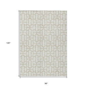 Homeroots 3' Artichoke Green And Ivory Geometric Washable Area Rug For Indoor And Outdoor Spaces 8' X 10' Polyester 594854