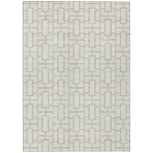 HomeRoots 5' Stylish Ivory and Beige Geometric Area Rug - Machine Washable for Indoor and Outdoor Use 8' X 10' 594854