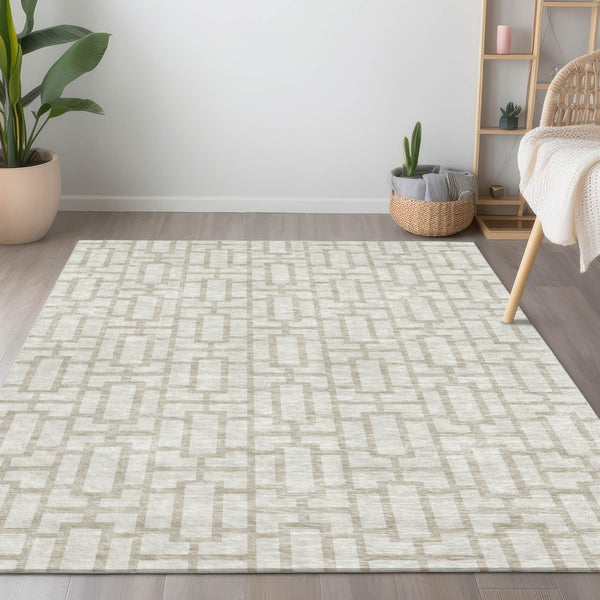 Homeroots 3' Artichoke Green And Ivory Geometric Washable Area Rug For Indoor And Outdoor Spaces 8' X 10' Polyester 594854
