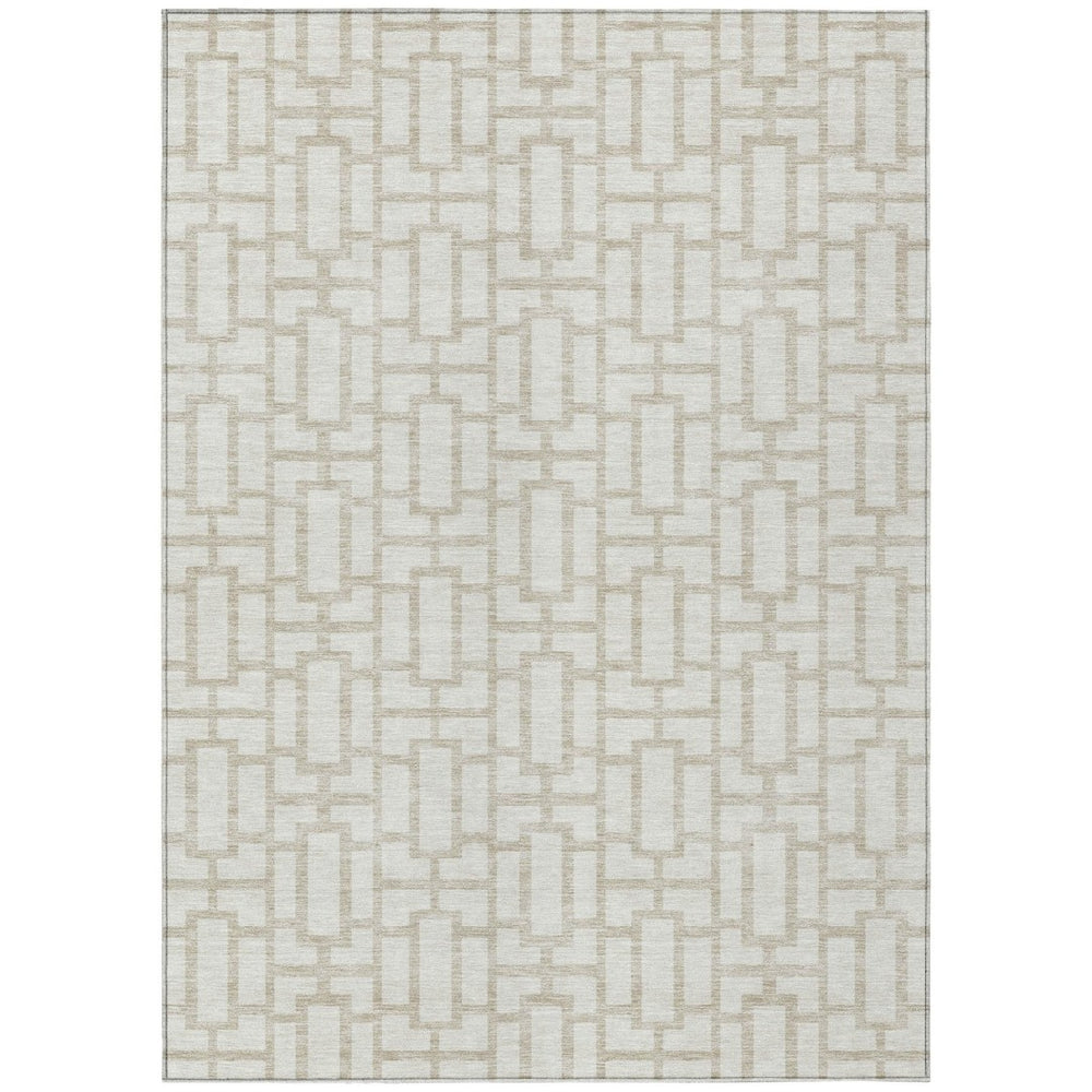 HomeRoots 9' Geometric Ivory and Beige Area Rug – Washable, Durable, Indoor/Outdoor Design for High Traffic Areas 594855