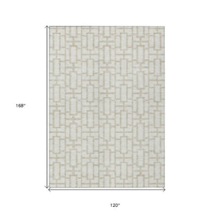 Homeroots 3' Artichoke Green And Ivory Geometric Washable Area Rug For Indoor And Outdoor Spaces 10' X 14' Polyester 594856