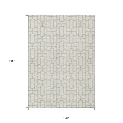 Homeroots 3' Artichoke Green And Ivory Geometric Washable Area Rug For Indoor And Outdoor Spaces 10' X 14' Polyester 594856