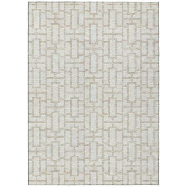 HomeRoots 5' Stylish Ivory and Beige Geometric Area Rug - Machine Washable for Indoor and Outdoor Use 10' X 14' 594856