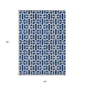 Homeroots 3' Artichoke Green And Ivory Geometric Washable Area Rug For Indoor And Outdoor Spaces 5' X 8' Polyester 594858