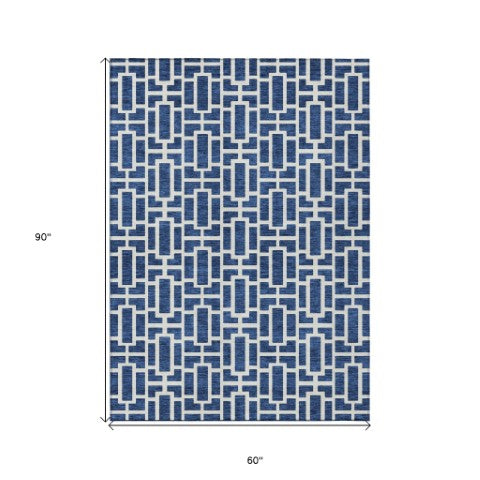 Homeroots 3' Artichoke Green And Ivory Geometric Washable Area Rug For Indoor And Outdoor Spaces 5' X 8' Polyester 594858