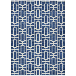 HomeRoots 5' Navy Blue and Ivory Geometric Area Rug – Stylish, Washable Indoor/Outdoor Rug for Modern Spaces 5' X 8' 594858