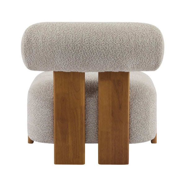 English Elm 27.25" Boucle Lounge Chair Solid Wood Frame Rolled Back Sculptural Living Room Accent N767P354792A