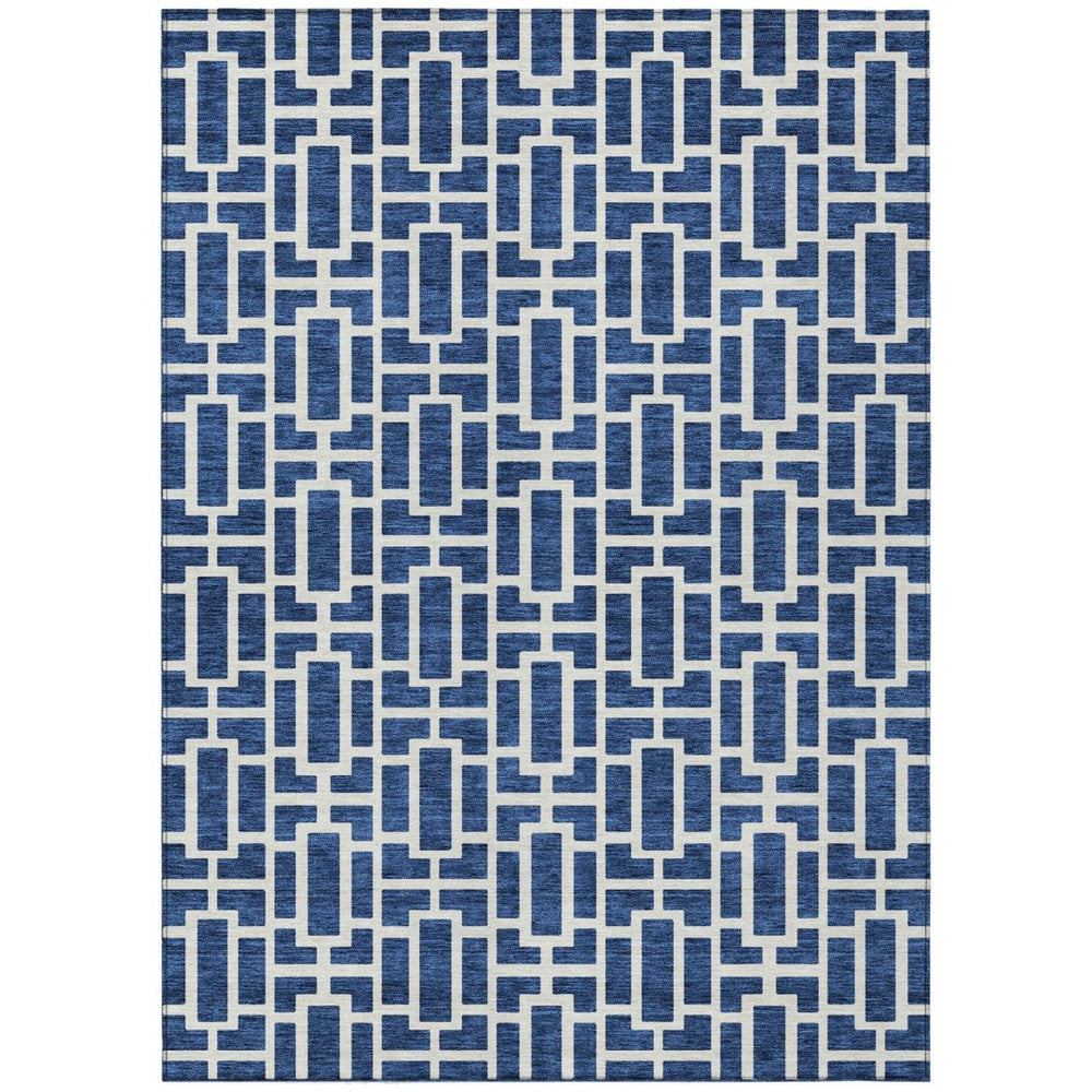 HomeRoots 9' X 12' Navy Blue and Ivory Geometric Area Rug - Stylish, Durable, Machine Washable for Indoor/Outdoor Use 594861