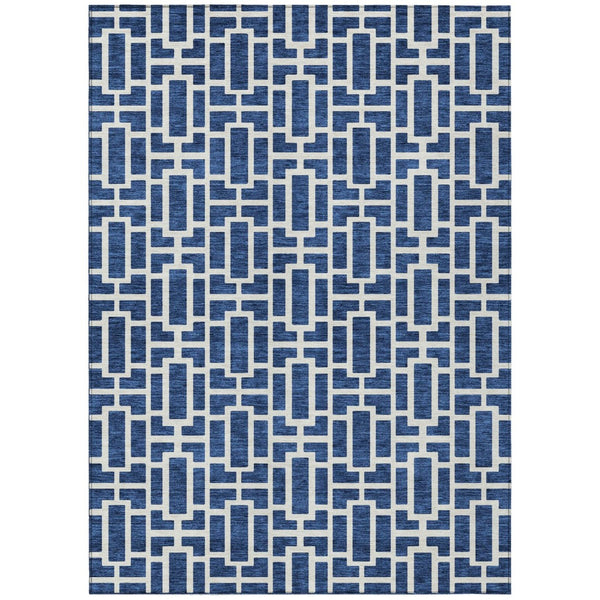 HomeRoots 9' X 12' Navy Blue and Ivory Geometric Area Rug - Stylish, Durable, Machine Washable for Indoor/Outdoor Use 594861