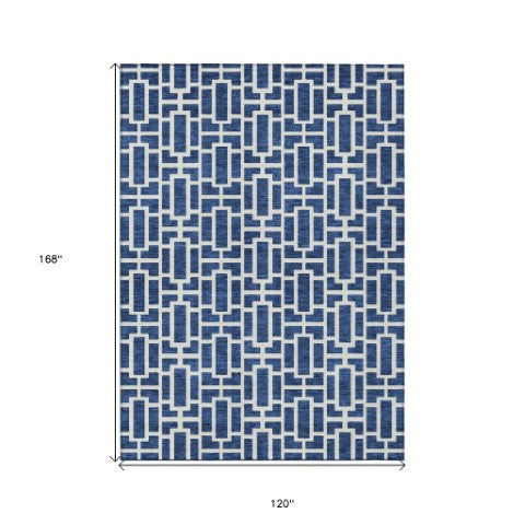 Homeroots 3' Artichoke Green And Ivory Geometric Washable Area Rug For Indoor And Outdoor Spaces 10' X 14' Polyester 594862