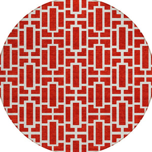 Homeroots 3' Artichoke Green And Ivory Geometric Washable Area Rug For Indoor And Outdoor Spaces 8' Round Polyester 594865