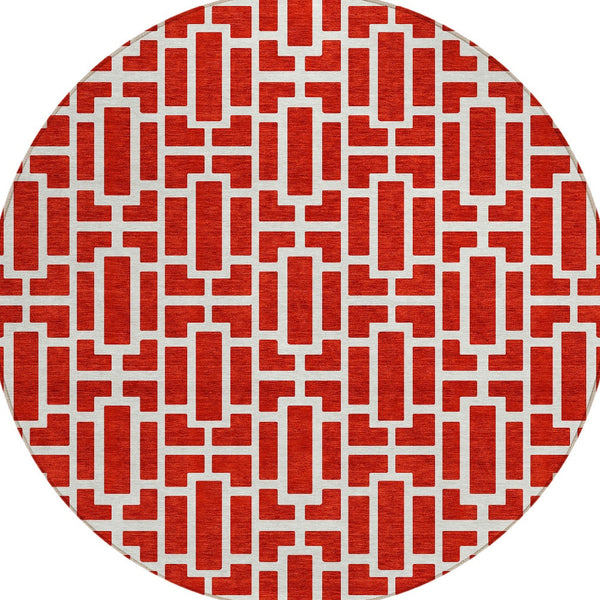 Homeroots 3' Artichoke Green And Ivory Geometric Washable Area Rug For Indoor And Outdoor Spaces 8' Round Polyester 594865