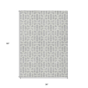 Homeroots 3' Artichoke Green And Ivory Geometric Washable Area Rug For Indoor And Outdoor Spaces 3' X 5' Polyester 594869
