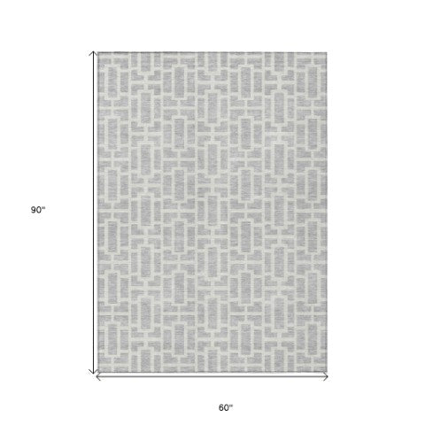 Homeroots 3' Artichoke Green And Ivory Geometric Washable Area Rug For Indoor And Outdoor Spaces 5' X 8' Polyester 594870