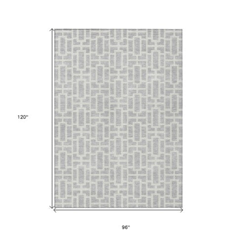 Homeroots 3' Artichoke Green And Ivory Geometric Washable Area Rug For Indoor And Outdoor Spaces 8' X 10' Polyester 594872