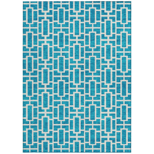 Homeroots 3' Artichoke Green And Ivory Geometric Washable Area Rug For Indoor And Outdoor Spaces 5' X 8' Polyester 594876