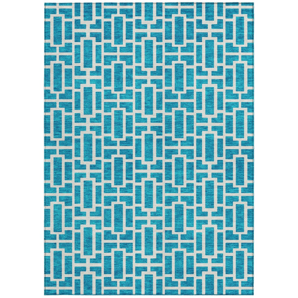 Homeroots 3' Artichoke Green And Ivory Geometric Washable Area Rug For Indoor And Outdoor Spaces 5' X 8' Polyester 594876