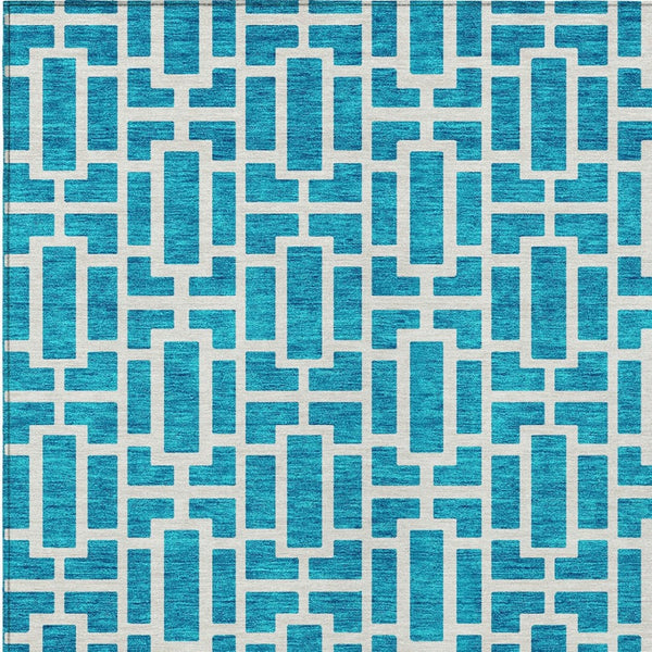 Homeroots 3' Artichoke Green And Ivory Geometric Washable Area Rug For Indoor And Outdoor Spaces 5' X 8' Polyester 594876