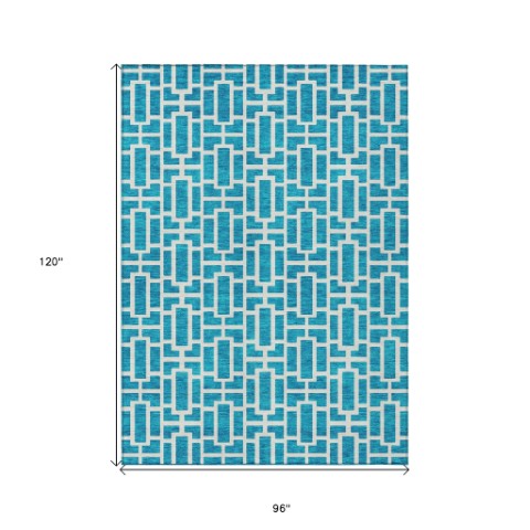 Homeroots 3' Artichoke Green And Ivory Geometric Washable Area Rug For Indoor And Outdoor Spaces 8' X 10' Polyester 594878