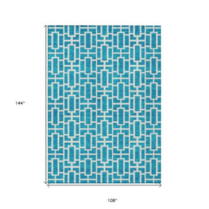 Homeroots 3' Artichoke Green And Ivory Geometric Washable Area Rug For Indoor And Outdoor Spaces 9' X 12' Polyester 594879