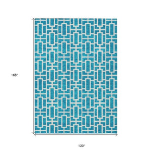 Homeroots 3' Artichoke Green And Ivory Geometric Washable Area Rug For Indoor And Outdoor Spaces 10' X 14' Polyester 594880