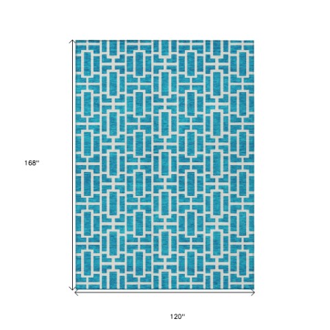Homeroots 3' Artichoke Green And Ivory Geometric Washable Area Rug For Indoor And Outdoor Spaces 10' X 14' Polyester 594880
