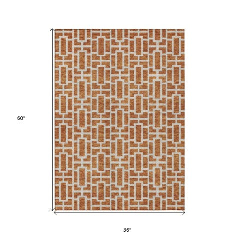Homeroots 3' Artichoke Green And Ivory Geometric Washable Area Rug For Indoor And Outdoor Spaces 3' X 5' Polyester 594881