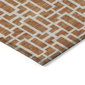 Homeroots 3' Artichoke Green And Ivory Geometric Washable Area Rug For Indoor And Outdoor Spaces 5' X 8' Polyester 594882