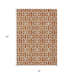 Homeroots 3' Artichoke Green And Ivory Geometric Washable Area Rug For Indoor And Outdoor Spaces 8' X 10' Polyester 594884