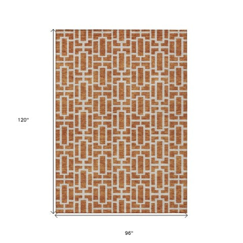 Homeroots 3' Artichoke Green And Ivory Geometric Washable Area Rug For Indoor And Outdoor Spaces 8' X 10' Polyester 594884