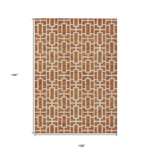 Homeroots 3' Artichoke Green And Ivory Geometric Washable Area Rug For Indoor And Outdoor Spaces 9' X 12' Polyester 594885