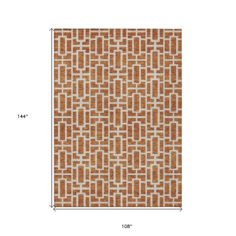 Homeroots 3' Artichoke Green And Ivory Geometric Washable Area Rug For Indoor And Outdoor Spaces 9' X 12' Polyester 594885