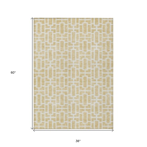 Homeroots 3' Artichoke Green And Ivory Geometric Washable Area Rug For Indoor And Outdoor Spaces 3' X 5' Polyester 594887