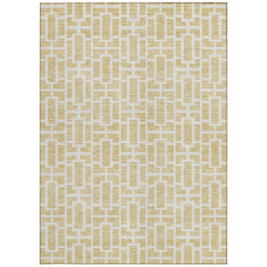 Homeroots 3' Artichoke Green And Ivory Geometric Washable Area Rug For Indoor And Outdoor Spaces 5' X 8' Polyester 594888