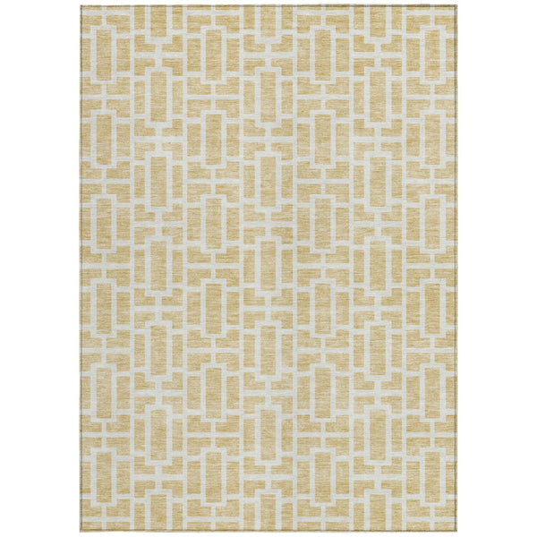 Homeroots 3' Artichoke Green And Ivory Geometric Washable Area Rug For Indoor And Outdoor Spaces 5' X 8' Polyester 594888