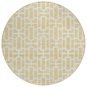 HomeRoots 5' Wheat and Ivory Geometric Area Rug – Stylish, Washable Design for Indoor and Outdoor Spaces 8' Round 594889