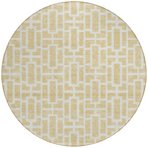 Homeroots 3' Artichoke Green And Ivory Geometric Washable Area Rug For Indoor And Outdoor Spaces 8' Round Polyester 594889