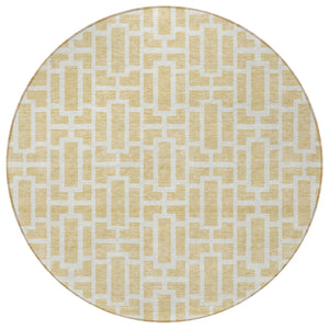 Homeroots 3' Artichoke Green And Ivory Geometric Washable Area Rug For Indoor And Outdoor Spaces 8' Round Polyester 594889