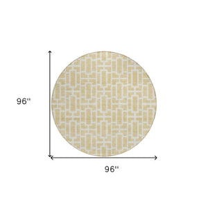 Homeroots 3' Artichoke Green And Ivory Geometric Washable Area Rug For Indoor And Outdoor Spaces 8' Round Polyester 594889