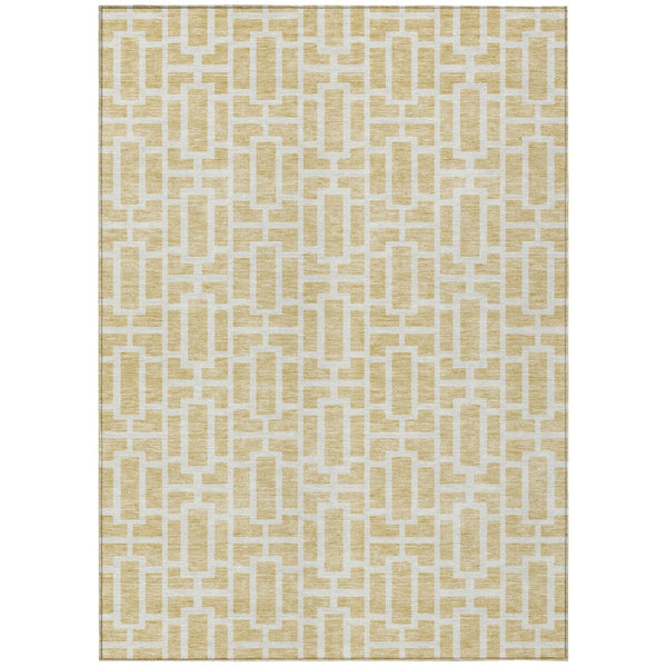 HomeRoots 5' Wheat and Ivory Geometric Area Rug – Stylish, Washable Design for Indoor and Outdoor Spaces 8' X 10' 594890