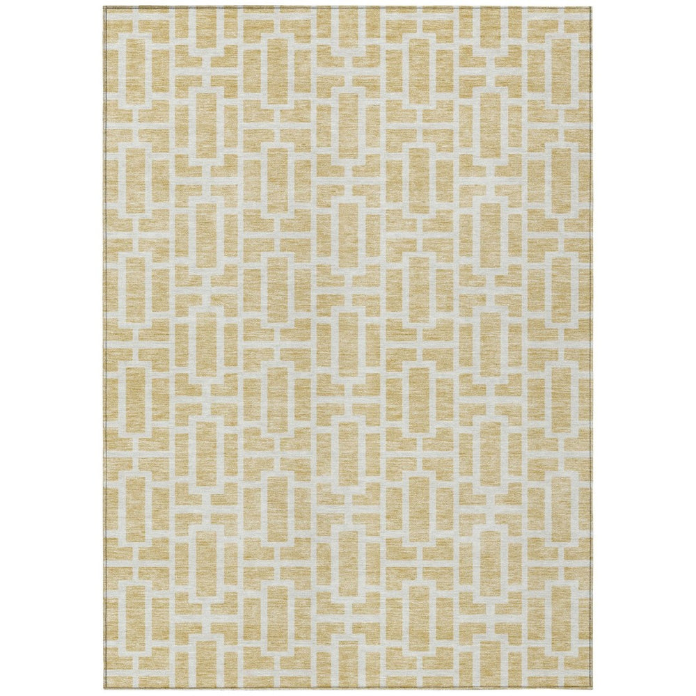 HomeRoots 9' X 12' Stylish Wheat and Ivory Geometric Area Rug – Durable, Washable for Indoor & Outdoor Use 594891