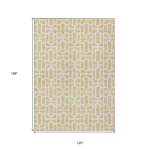 Homeroots 3' Artichoke Green And Ivory Geometric Washable Area Rug For Indoor And Outdoor Spaces 10' X 14' Polyester 594892