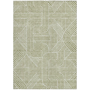 Homeroots 3' Artichoke Green And Ivory Abstract Washable Area Rug For Indoor And Outdoor Spaces, Durable Style 3' X 5' Polyester 594893