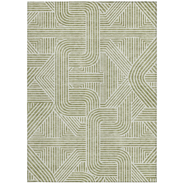 Homeroots 3' Artichoke Green And Ivory Abstract Washable Area Rug For Indoor And Outdoor Spaces, Durable Style 3' X 5' Polyester 594893