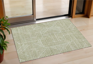 Homeroots 3' Artichoke Green And Ivory Abstract Washable Area Rug For Indoor And Outdoor Spaces, Durable Style 3' X 5' Polyester 594893