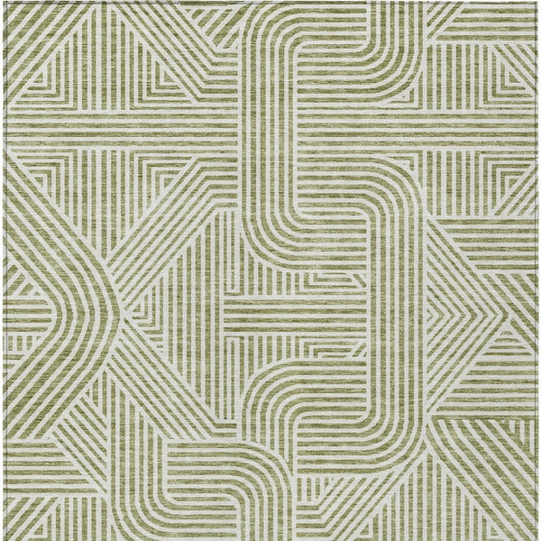 Homeroots 3' Artichoke Green And Ivory Abstract Washable Area Rug For Indoor And Outdoor Spaces, Durable Style 3' X 5' Polyester 594893