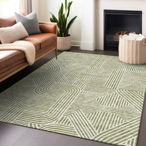 Homeroots 3' Artichoke Green And Ivory Abstract Washable Area Rug For Indoor And Outdoor Spaces, Durable Style 3' X 5' Polyester 594893