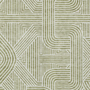 Homeroots 3' Artichoke Green And Ivory Abstract Washable Area Rug For Indoor And Outdoor Spaces, Durable Style 5' X 8' Polyester 594894