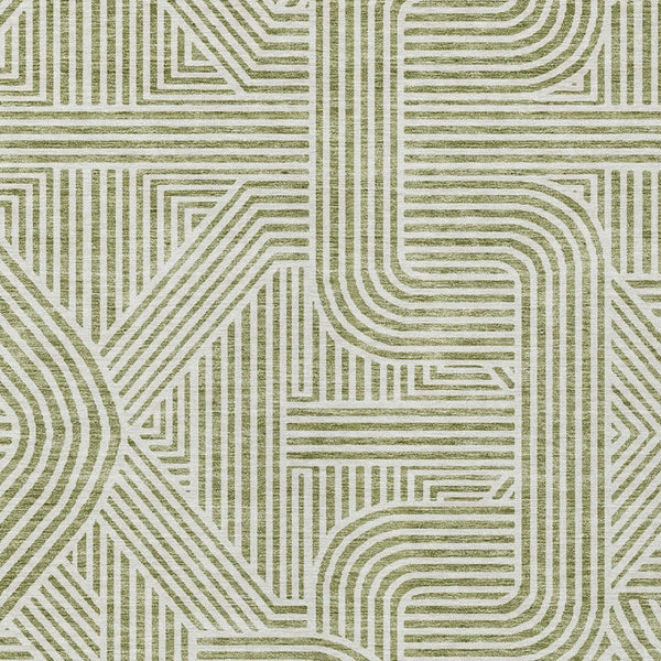 Homeroots 3' Artichoke Green And Ivory Abstract Washable Area Rug For Indoor And Outdoor Spaces, Durable Style 5' X 8' Polyester 594894