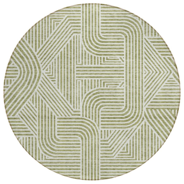 HomeRoots 5' Artichoke Green and Ivory Abstract Area Rug - Stylish, Washable, Durable for Indoor/Outdoor Use 8' Round 594895